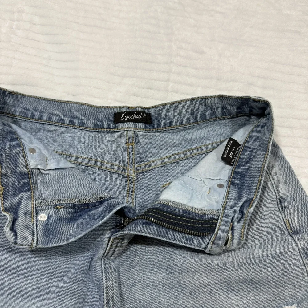 Eyeshock Womens Distressed Denim Shorts Light Wash Blue High Waisted Size M - Picture 7 of 9